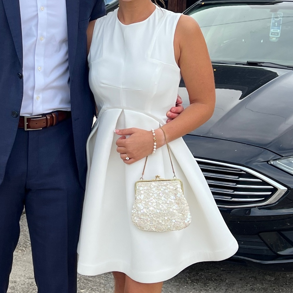 AQ/AQ White Sleeveless Fit-and-Flare Dress